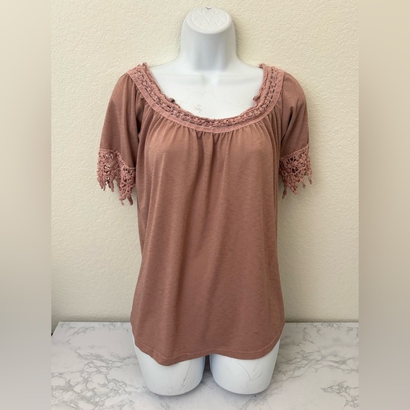 Rue21 Tops - Rue 21 Victorian Prairie Boho Sheer Lace Crochet Trim Blouse Top Sz M Pink​